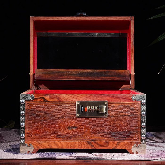大紅酸枝鏡箱擺件家用實木首飾盒臥室箱復古珠寶收納箱