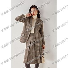 愛尚購1009直發22秋韓版大格子復古羊毛單排扣寬肩西裝外套女12656 半裙12669