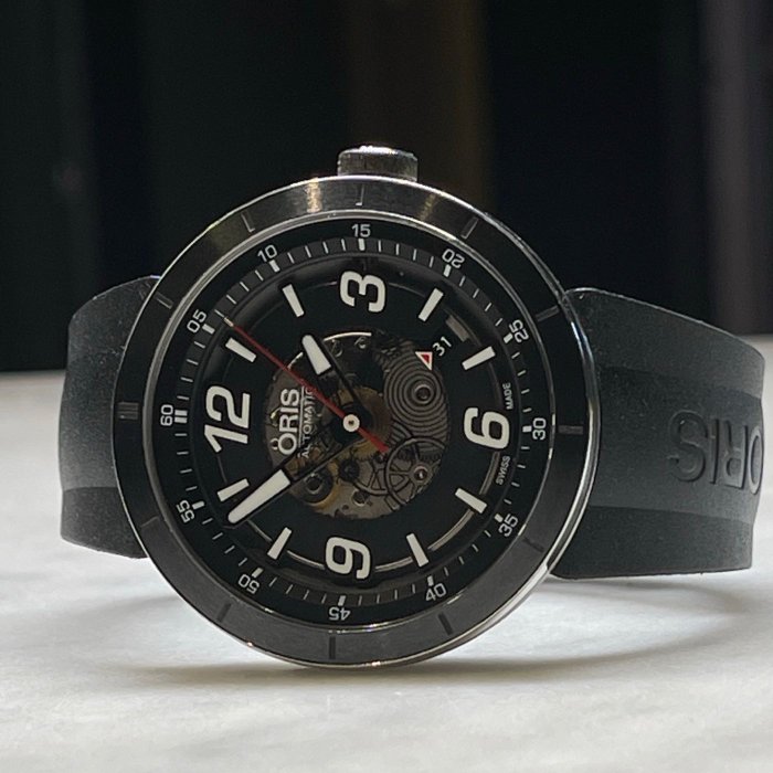 特價 無盒單 ORIS TT1鏤空日期錶 不銹鋼 自動上鍊腕錶 43mm 大尺寸全新錶帶 日常配戴比買 BALL 錶超值