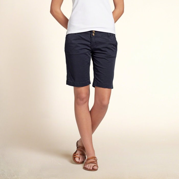 【HOLLISTER Co.】【零碼23腰】HC女款休閒五分短褲雙扣黑藍 F09160229-32