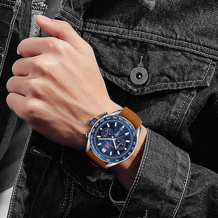 男士手錶 MINIFOCUS品牌手錶休閑男手錶石英錶皮錶帶男士手錶腕錶0403G