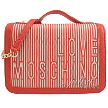 【茱麗葉精品】【全新精品 優惠中】MOSCHINO LOVE MOSCHINO線條LOGO帆布兩用翻蓋方包.紅白 現貨