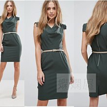 (嫻嫻屋) 英國ASOS-Closet英倫優雅OL名媛軍綠色垂懸貼身剪裁鉛筆裙含腰帶禮服 現貨UK12