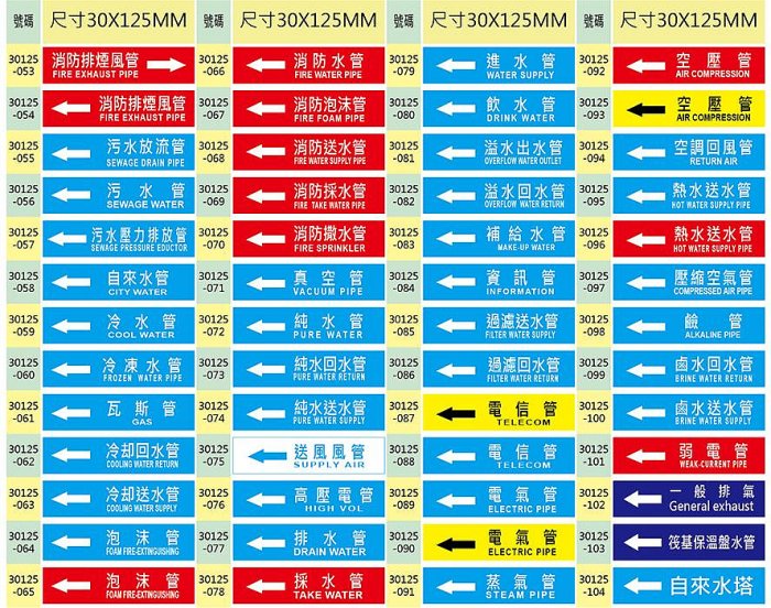 【珍福設計-小張管路貼紙】管路貼紙 管線標示 大樓管路貼紙 工廠管路貼紙 消防管路貼紙 機電管路 機台設備管路