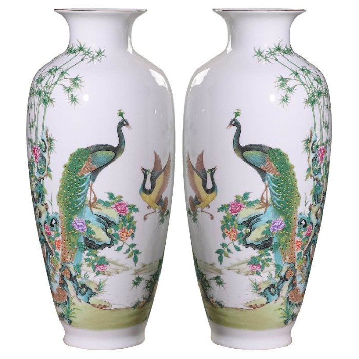 特價花瓶擺飾景德鎮陶瓷器花瓶擺件新中式客廳家居插花器手繪粉彩孔雀魚尾瓶