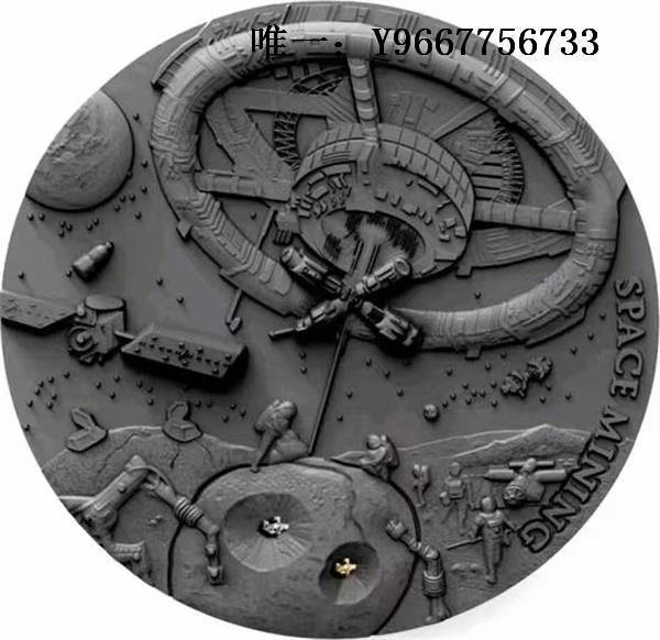 銀幣紐埃2018年太空采礦①鑲嵌隕石超高浮雕仿古紀念銀幣
