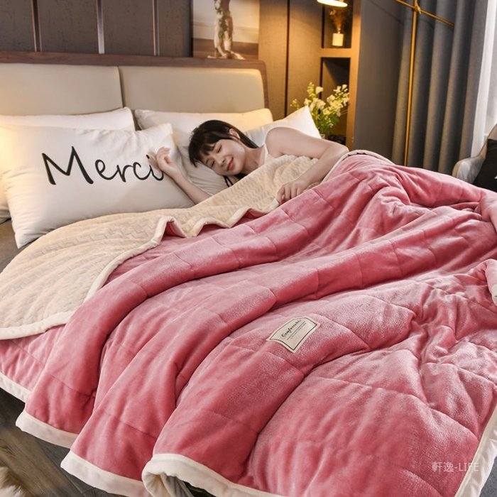 特賣-毛毯 羊絨 被子 毛毯 2021新款高檔三層蓋毯 多功能午睡毯 加厚保暖法蘭絨毯子 珊瑚絨毛毯 被子  保暖雙