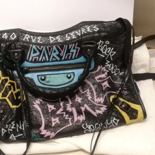 正品BALENCIAGA Small City Graffiti 巴黎世家 塗鴉 大型 機車包 手提包 Ffis