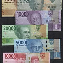 【低價外鈔】印尼2016 年 1000~10萬 Rupiah 印尼盾 紙鈔七枚一組，少見~