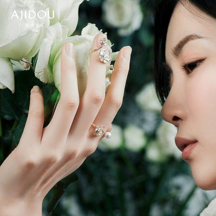 【現貨精選】阿吉豆山茶花系列開口戒指簡約個性設計創意花卉造型指環