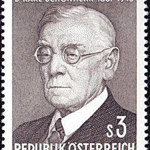 奧地利郵票--1967年--作家詩人卡爾‧舍恩黑爾博士誕辰100週年--雕刻版-- 1 全--F371---人物專題
