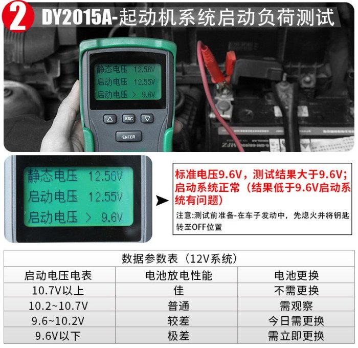 多一DY2015A汽車蓄電池檢測儀 汽油車柴油車12-24V電瓶測試儀電瓶檢測器 啟動機系統啟動負荷測試