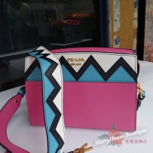 美麗堡Outlet精品 PRADA 1BH049   拼色幾何皮革 肩背包 /側背包 海棠粉【現貨】