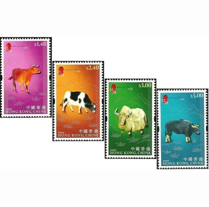【萬龍】香港2009年生肖牛郵票4全