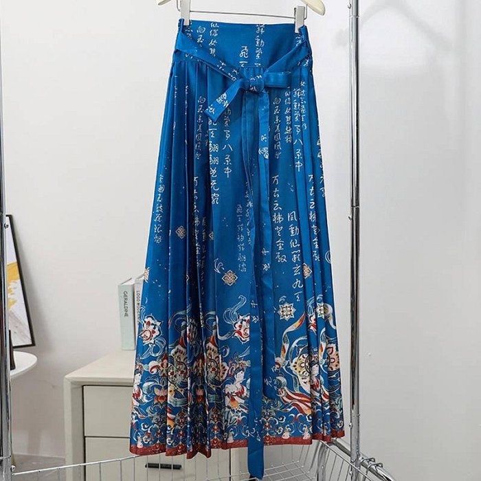 【潮派衣櫥】新款漢式抽繩一片式中長款半身裙 漢風改良高腰印花氣質馬面裙