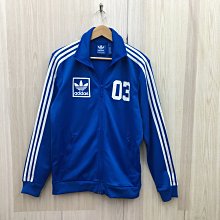 【愛莎＆嵐】 adidas 男 藍色長袖LOGO印花休閒運動外套/M 11209 13