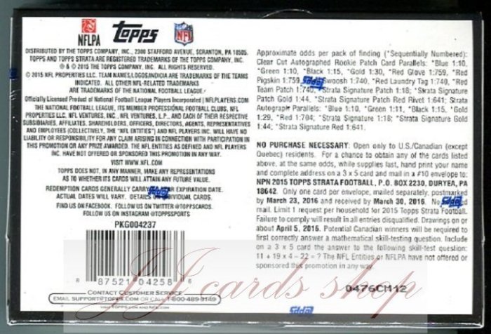 【☆ JJ卡舖 ☆】NFL 2015 Topps Strata Football 堆疊卡系列 美式足球 卡盒