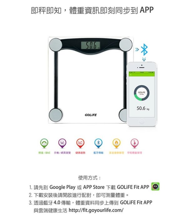 ~*小竹生活*~GOLIFE-Fit Plus Bluetooth smart Scale藍牙智慧體重計.體重減重