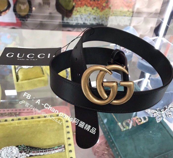 ～阿醬精品～巴黎直送🌈GUCCI🌈復古金釦 3公分 皮帶