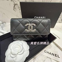 《真愛名牌精品》CHANEL AP3831 黑色 荔枝皮 銀扣 CoCo Logo 扣子 卡片零錢包 *全新*