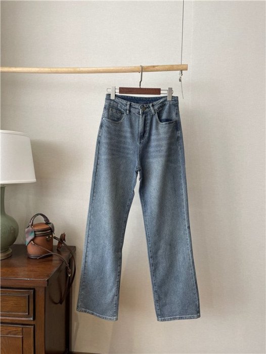 歐單 新款 大長腿 復古色調人字紋編織 垂順柔軟 修身顯瘦拖地牛仔長褲 (Y1259)