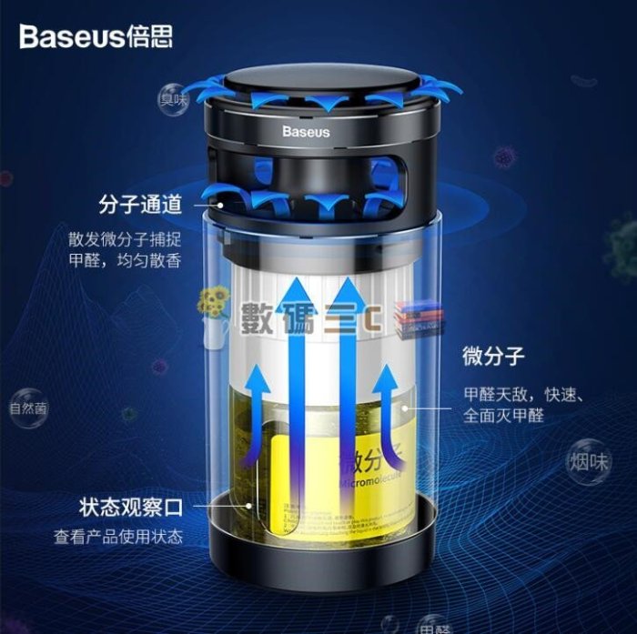 數碼三c 倍思 Baseus 車載空氣凈化器 車用空氣清淨機 除煙味 除異味 除甲醛 車用除臭劑 車載空氣淨化器