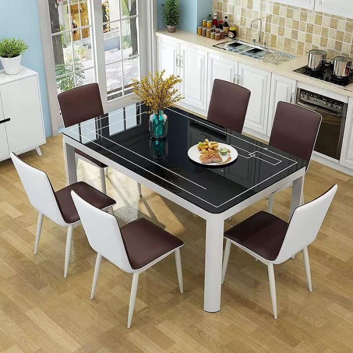 餐桌鋼化玻璃桌子家用小戶型出租屋吃飯長方形小吃快餐飯店餐桌椅組合