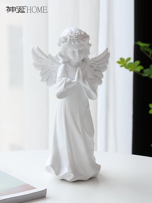 歐式復古白色天使樹脂雕塑石膏人像擺設北歐玄關客廳裝飾品小擺件