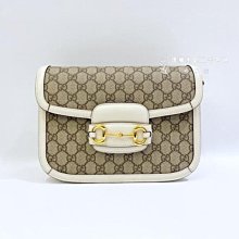 遠麗精品(板橋店) Y1387 Gucci Horsebit 白牛皮飾邊1955肩側包 602204