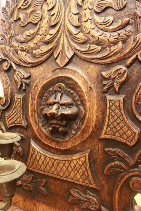 【家與收藏】特價稀有珍藏歐洲百年古董18世紀英國古堡莊園精緻手工木雕祥獸古典老橡木椅