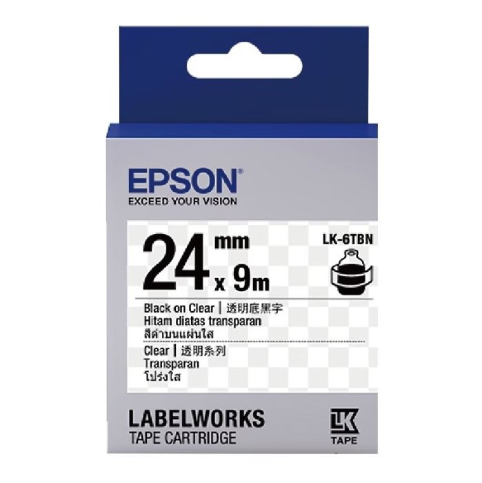 EPSON LK-6TBN 24mm 透明系列 原廠標籤帶 透明底黑字