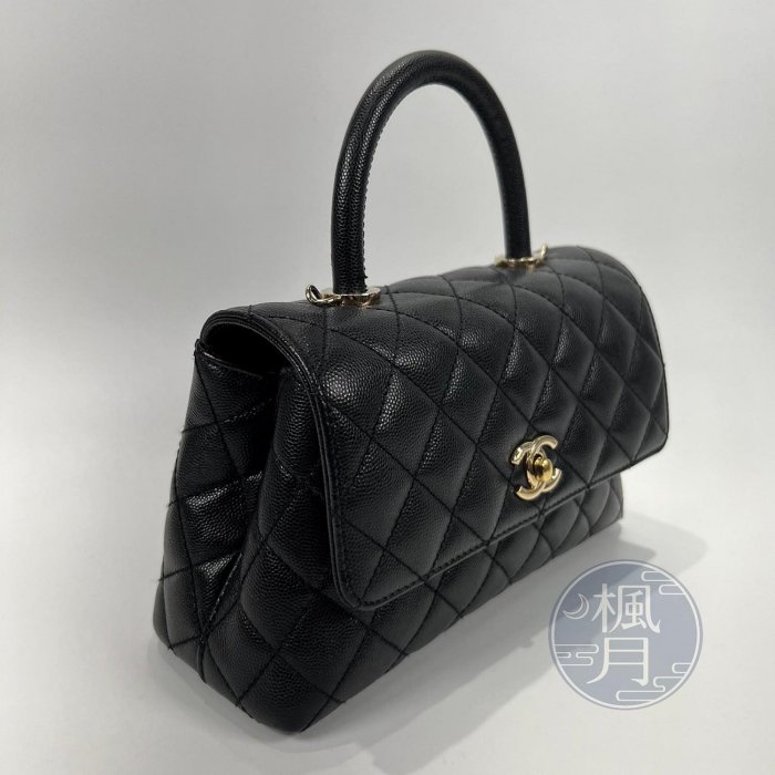 CHANEL 香奈兒 A92990 黑金 荔枝牛皮 COCO HANDLE 24CM 晶片款 手提包 斜背包 側背包 精品包