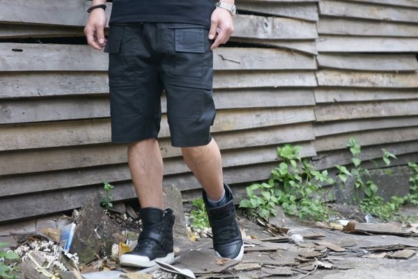 【HYDRA】ROCK STEADY RS - 2014 WAXED CARGO SHORT 上膠 上蠟 拼接 低腰 短褲 皮褲