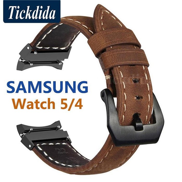 高品質真皮錶帶適用於Samsung 三星Watch 5 Pro 錶帶 Watch5/4 44mm 男士錶帶