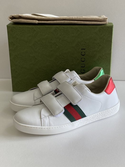 全新 Gucci 經典小白鞋 leather sneaker 大女童 38號 現貨(大人可以穿)