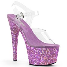 Shoes InStyle《七吋》美國品牌 PLEASER 原廠正品透明金蔥厚底高跟涼鞋 有大尺碼 『薰衣草紫色』