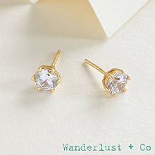 Wanderlust+Co 澳洲品牌 6mm 單鑽耳環 金色簡約耳環 Diamante Gold