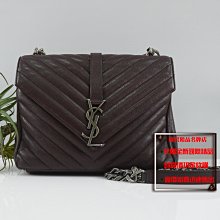 優買二手精品名牌店 YSL 428056 紫紅 牛皮 人字紋 山形紋 銀鍊 手提包 肩背包 斜背包 郵差包 學院包