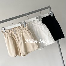 ☆Milan Shop☆網路最低價 正韓Korea專櫃款 入夏必買超瘦雙釦彈性腰A字褲管亞麻短褲3色$699(特價)