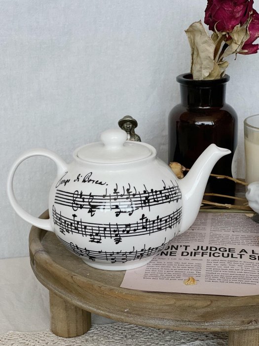 英國中古vintage咖啡壺茶壺，手繪五線譜咖啡壺，容量約5