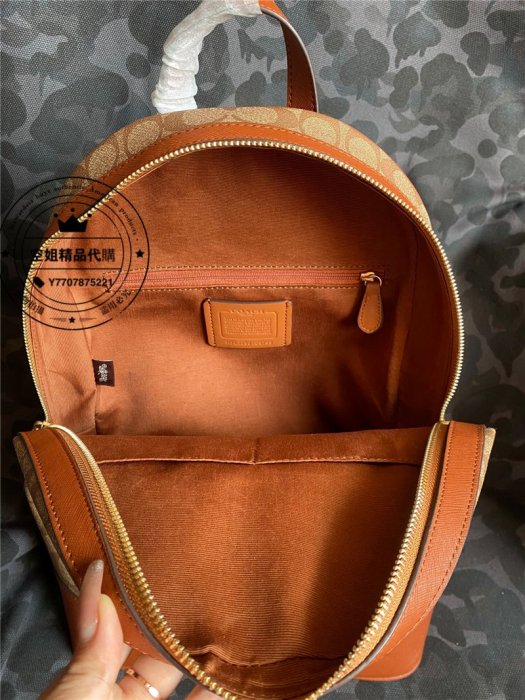 空姐精品代購 COACH 5795 奧萊新款 經典條紋標誌 KENLEY 女士後背包 帆布背包 雙肩包 旅行背包 附購證