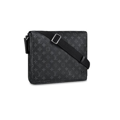 代購Louis Vuitton LV  DISTRICT PM 黑經典花紋時尚磁釦大號斜背包公文包 M44001 預購