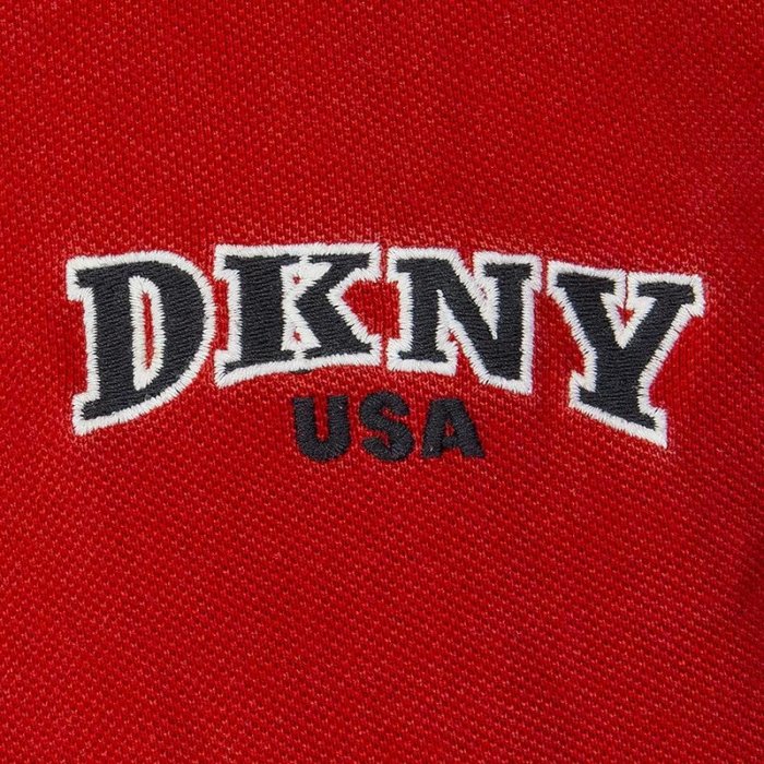 美國品牌DKNY紅色素面刺繡LOGO短袖POLO衫