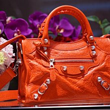 巴黎世家 Balenciaga 309544 Giant Mini City 迷你銀扣機車包 珊瑚紅 現貨