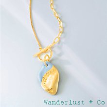 Wanderlust+Co 澳洲品牌 鵝卵石造型項鍊 寧靜藍X金色 Give It Time/Space