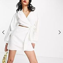 (嫻嫻屋) 英國ASOS-Pretty Lavish時尚優雅名媛白色襯衫領長袖切口腰洋裝EJ23