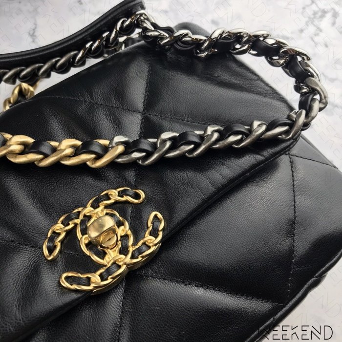 【WEEKEND】 CHANEL 19 小款 小羊皮 26cm 口蓋包 黑 AS1160