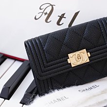 Chanel A80603 Boy Small Wallet  Boy 荔枝紋卡片夾 黑金