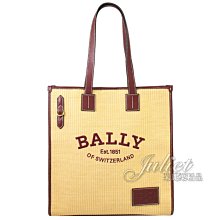 【茱麗葉精品】【全新精品】BALLY 6300213 CRYSTALIA 草編拼接肩背托特包.酒紅邊 現貨