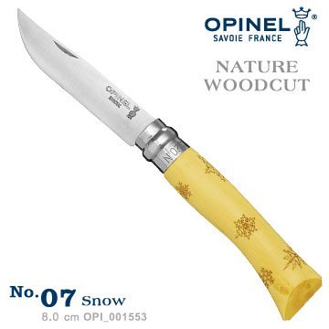 【angel 精品館 】 法國 Opinel 奧皮尼  N°07  木柄不鏽鋼折刀 / 刻雪花 001553